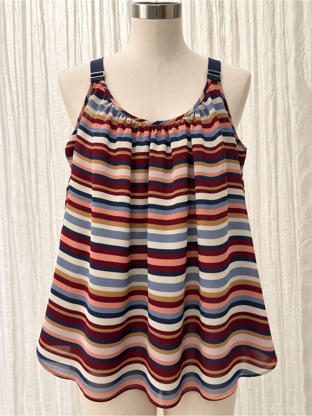 Lane Bryant Multi-Stripe Navy, Rust & Cream Adjustable Strap Tank